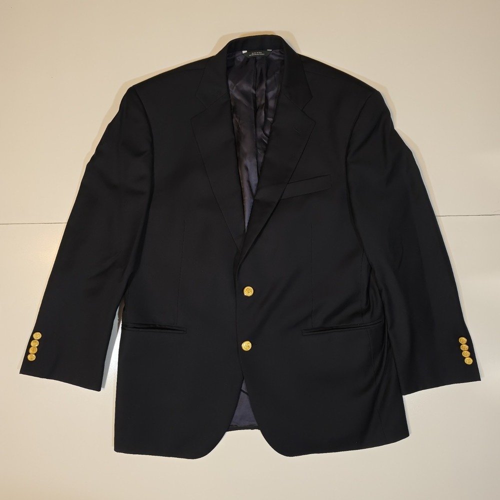 Brooks Brothers Saxxon Wool Dark Navy Blazer 42S Gold Buttons 2 Button Made USA